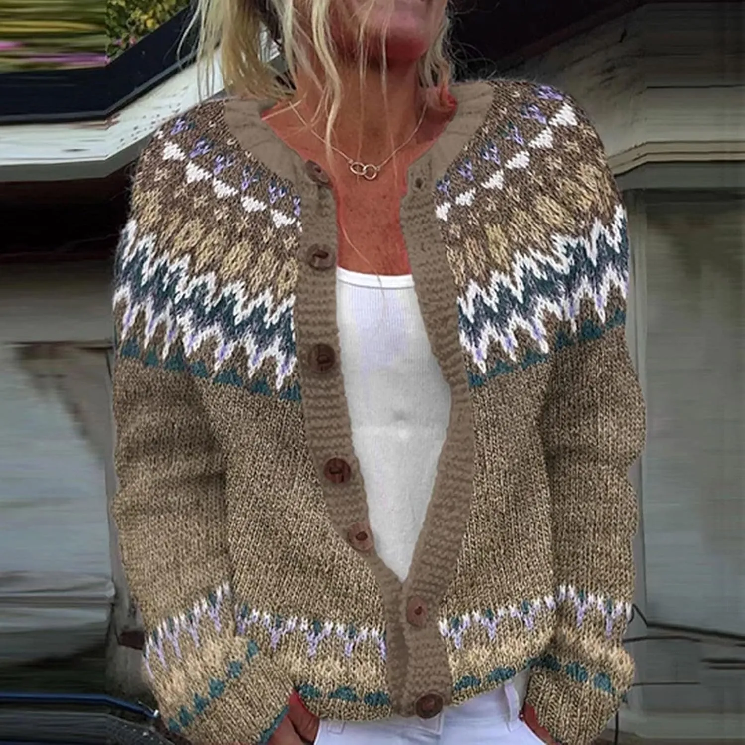Womens Cardigan Vintage Sweaters Winter Fall Stripes Casual Loose Long Sleeve Knitted Sweater Tops 2024