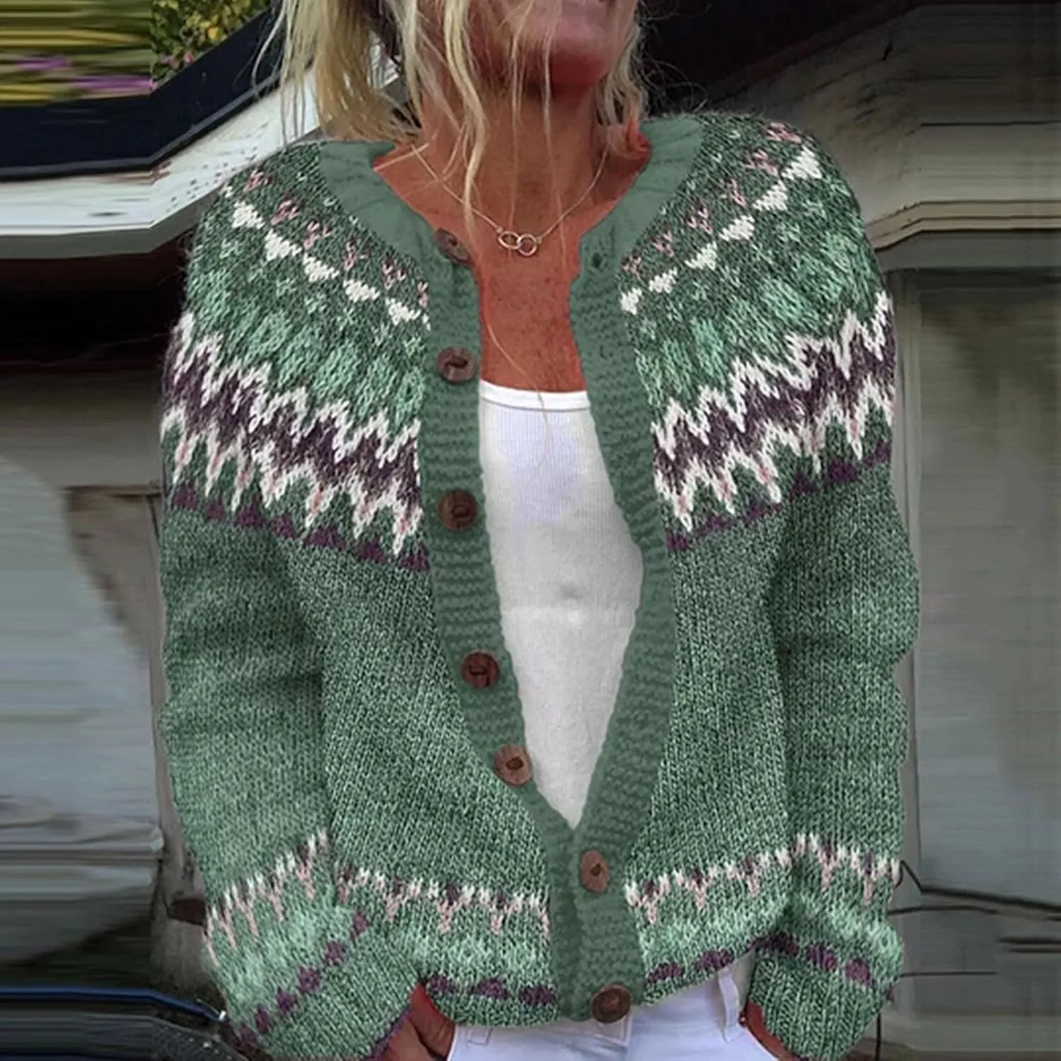 Womens Cardigan Vintage Sweaters Winter Fall Stripes Casual Loose Long Sleeve Knitted Sweater Tops 2024