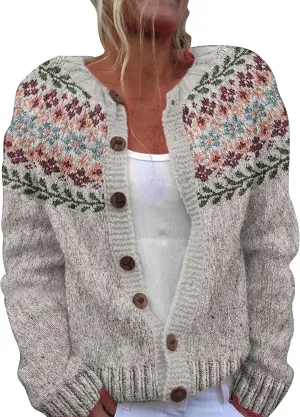 Womens Cardigan Vintage Sweaters Winter Fall Stripes Casual Loose Long Sleeve Knitted Sweater Tops 2024