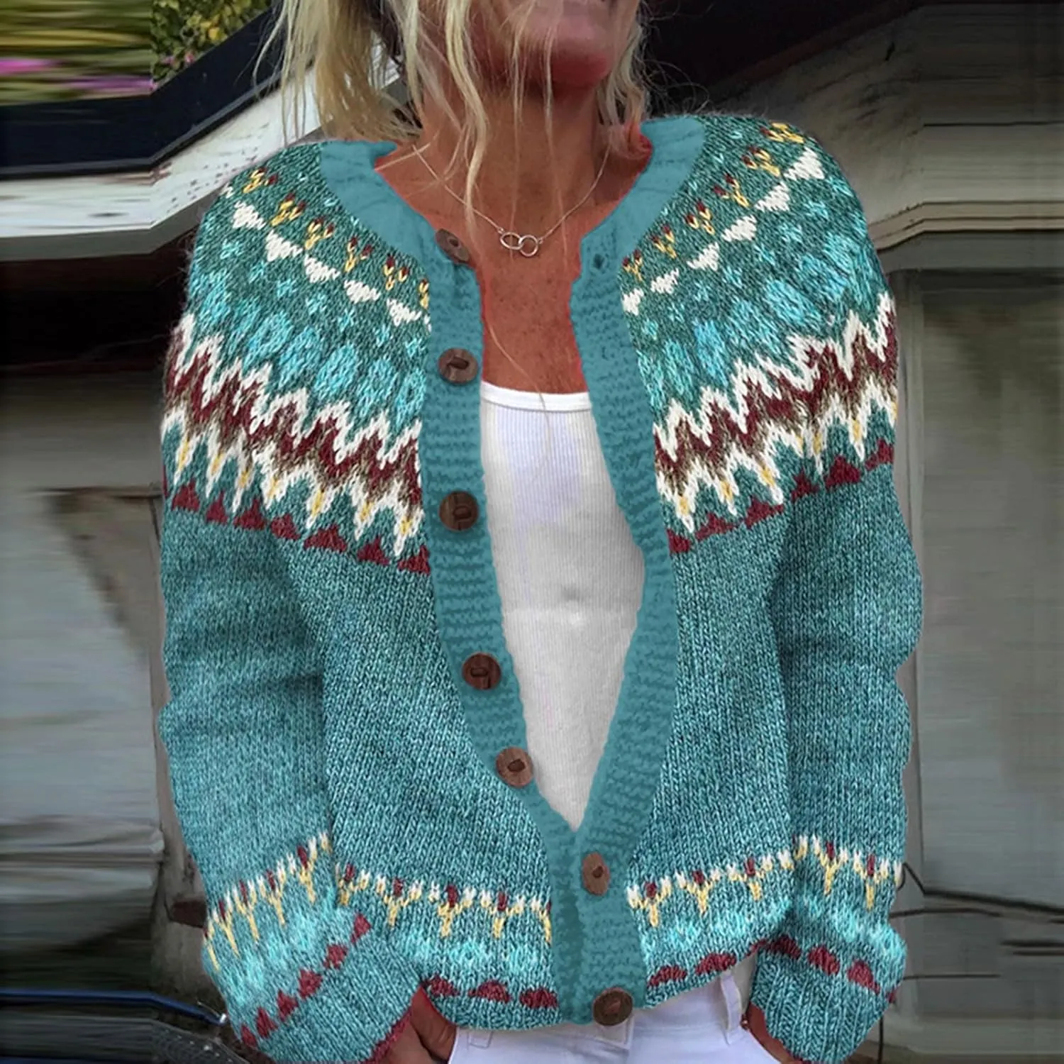 Womens Cardigan Vintage Sweaters Winter Fall Stripes Casual Loose Long Sleeve Knitted Sweater Tops 2024