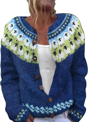 Womens Cardigan Vintage Sweaters Winter Fall Stripes Casual Loose Long Sleeve Knitted Sweater Tops 2024