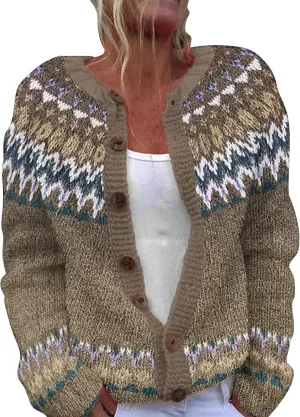 Womens Cardigan Vintage Sweaters Winter Fall Stripes Casual Loose Long Sleeve Knitted Sweater Tops 2024