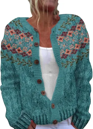 Womens Cardigan Vintage Sweaters Winter Fall Stripes Casual Loose Long Sleeve Knitted Sweater Tops 2024