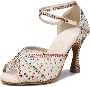 Women's Colored Rhinestone Dance Shoes - Mesh Tango Ballroom Party Heels, 5CM/2Inch Heel Height