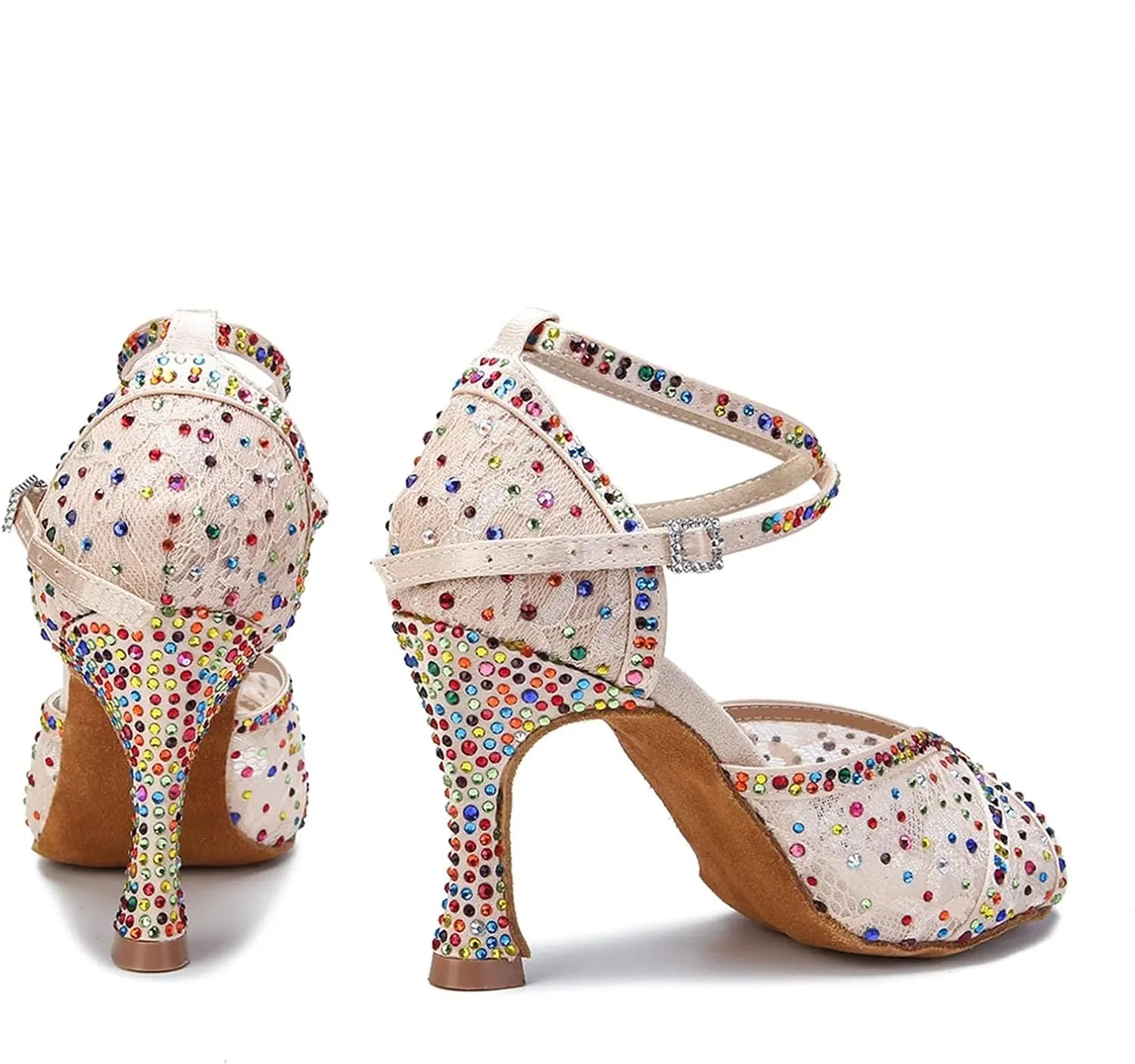 Women's Colored Rhinestone Dance Shoes - Mesh Tango Ballroom Party Heels, 5CM/2Inch Heel Height