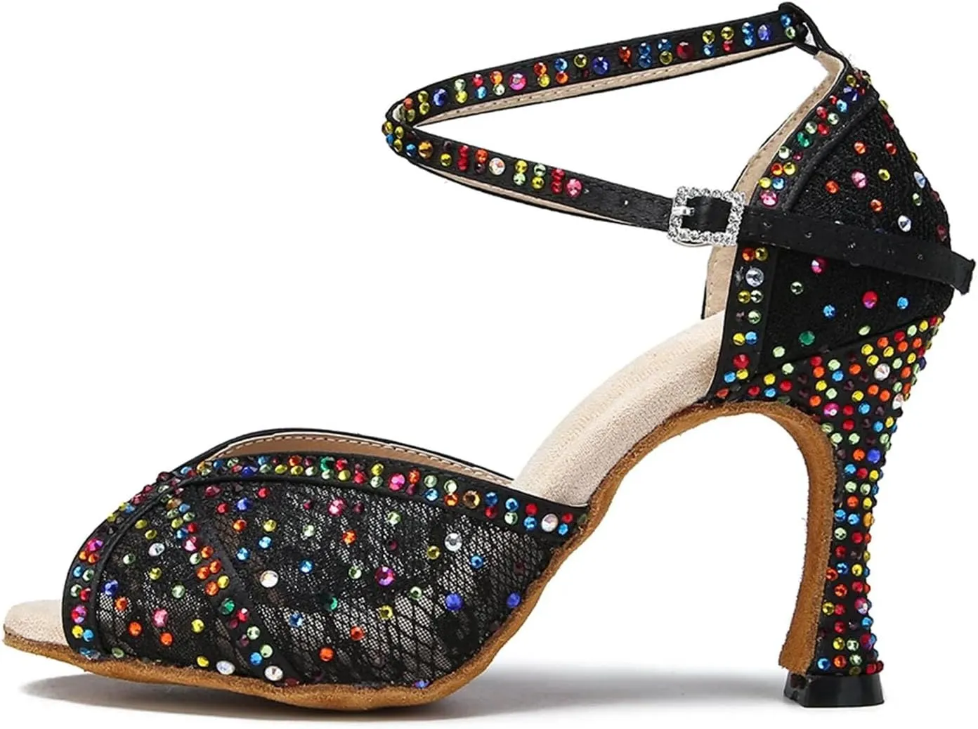 Women's Colored Rhinestone Dance Shoes - Mesh Tango Ballroom Party Heels, 5CM/2Inch Heel Height