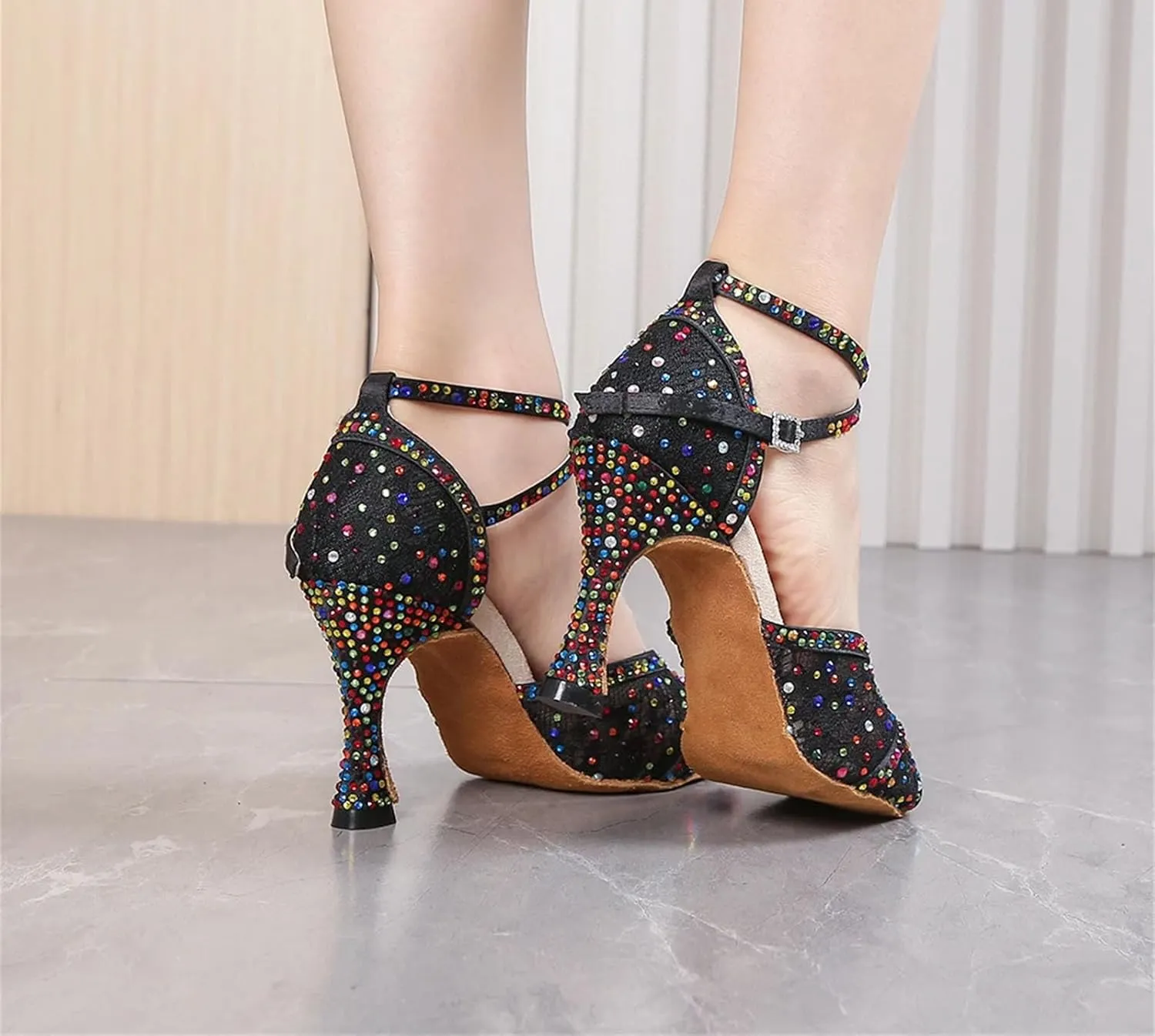 Women's Colored Rhinestone Dance Shoes - Mesh Tango Ballroom Party Heels, 5CM/2Inch Heel Height