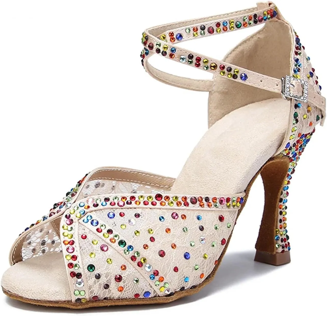 Women's Colored Rhinestone Dance Shoes - Mesh Tango Ballroom Party Heels, 5CM/2Inch Heel Height