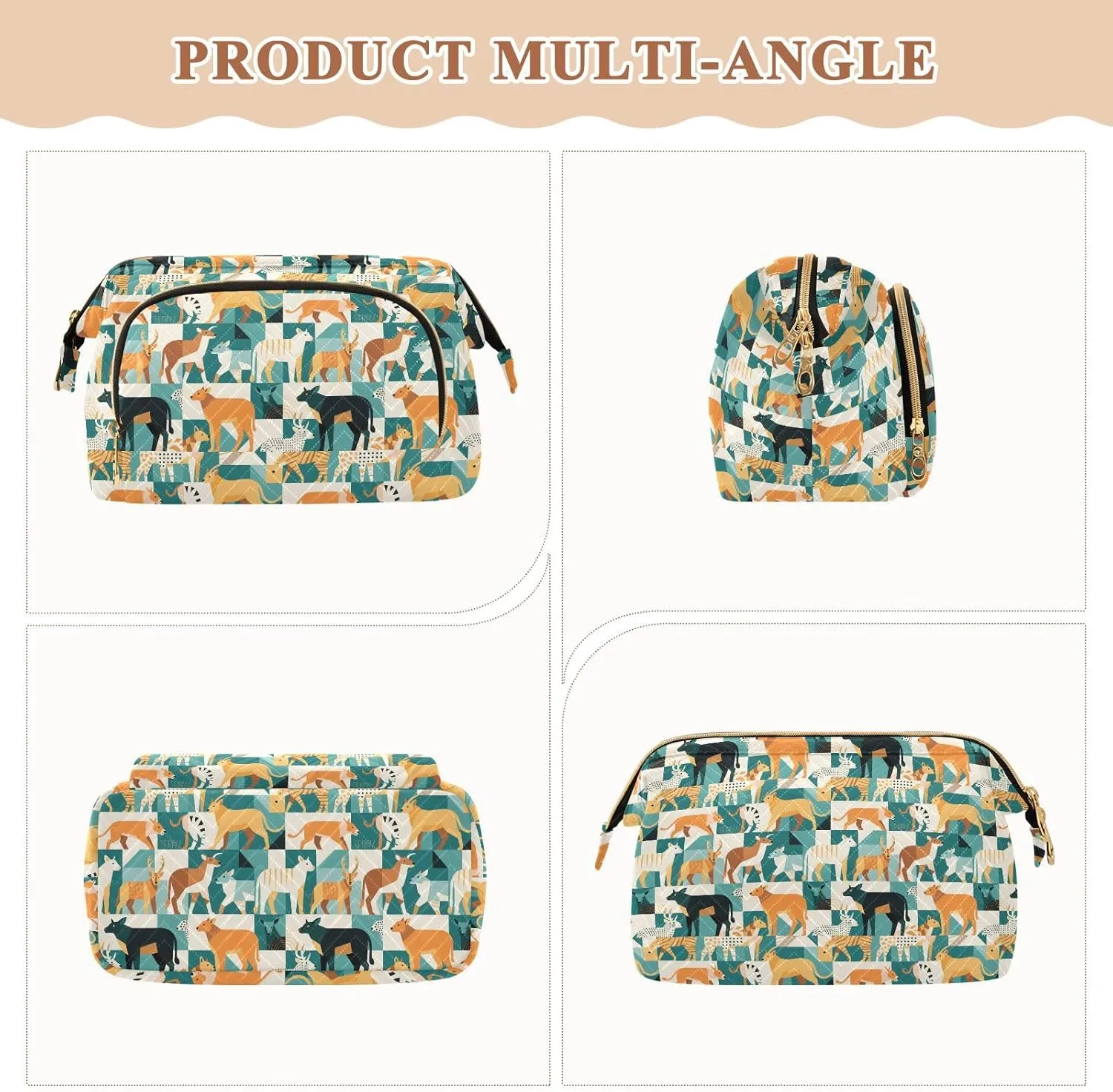 Women’s Cosmetic Bag with Wide-Open Top Quilted Puffer Design Multiple Compartments
