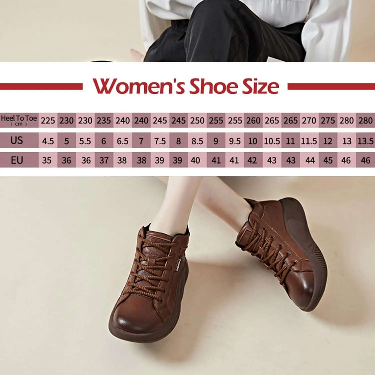 Women's Genuine Leather High Top Sneakers Platform Ankle Boots, Lace Up Comfortable Soft Sole Round Toe Fashion Casual Sneakers