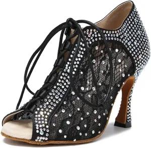 Women's Lace Mesh Latin Dance Shoes - Ballroom Party Red Wedding Sandals, 5CM/2Inch Heel Height