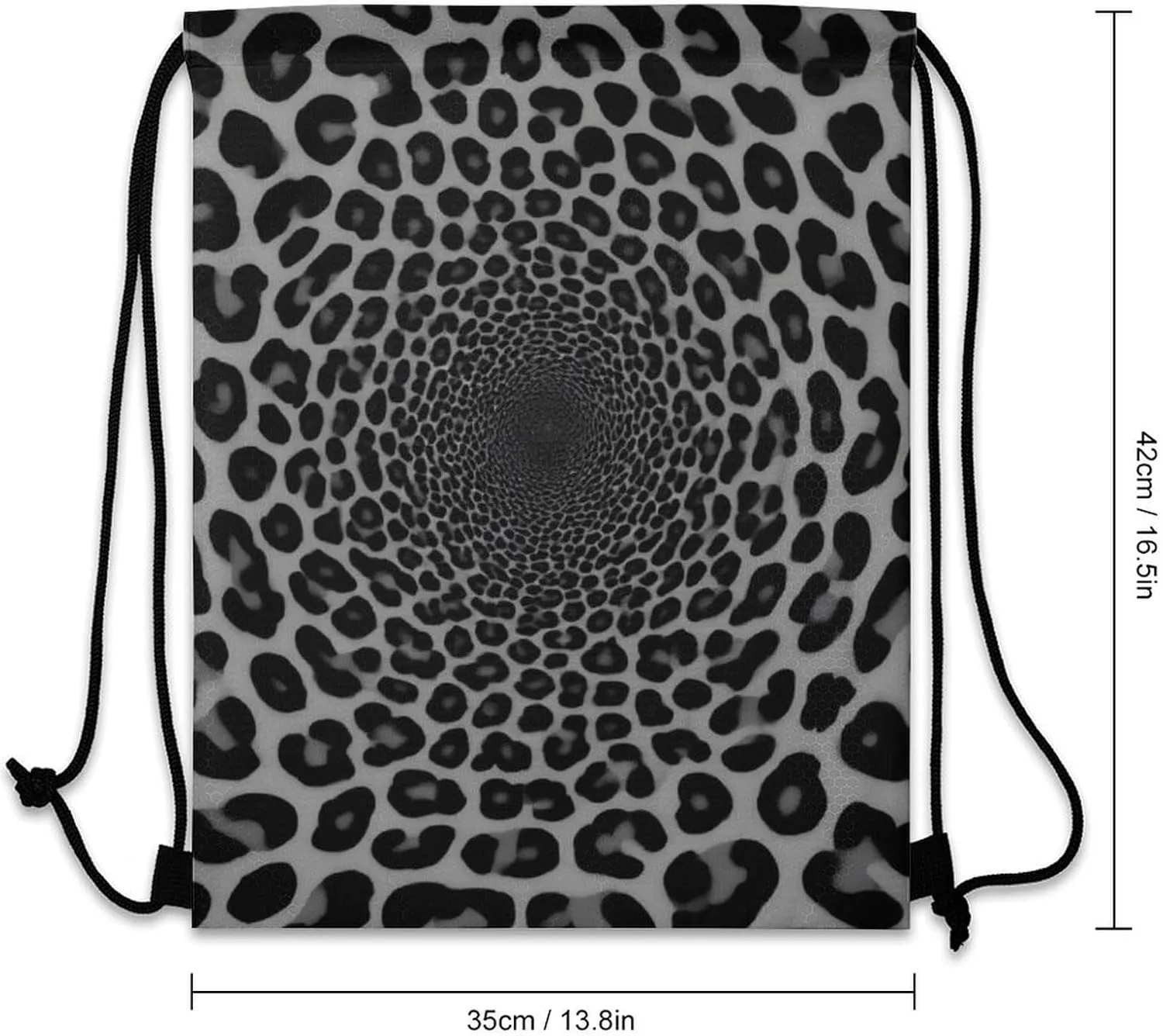 Women's Large Capacity Drawstring Bag, Novelty Waterproof Shopping Storage Pouch for Women, Dark Gray Black Leopard Cheetah Print Lightweight Sports Backpack for Yoga