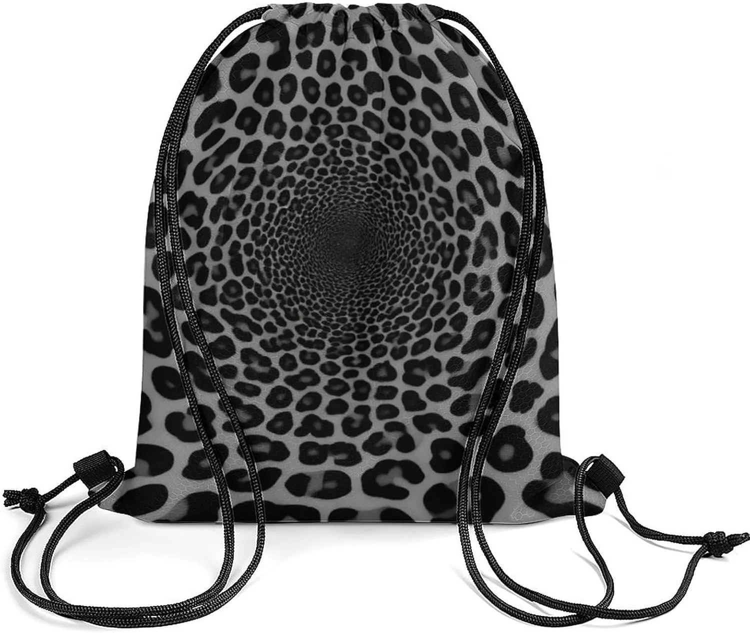 Women's Large Capacity Drawstring Bag, Novelty Waterproof Shopping Storage Pouch for Women, Dark Gray Black Leopard Cheetah Print Lightweight Sports Backpack for Yoga