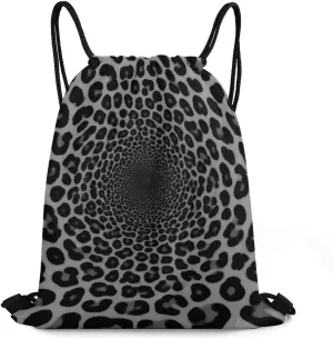 Women's Large Capacity Drawstring Bag, Novelty Waterproof Shopping Storage Pouch for Women, Dark Gray Black Leopard Cheetah Print Lightweight Sports Backpack for Yoga