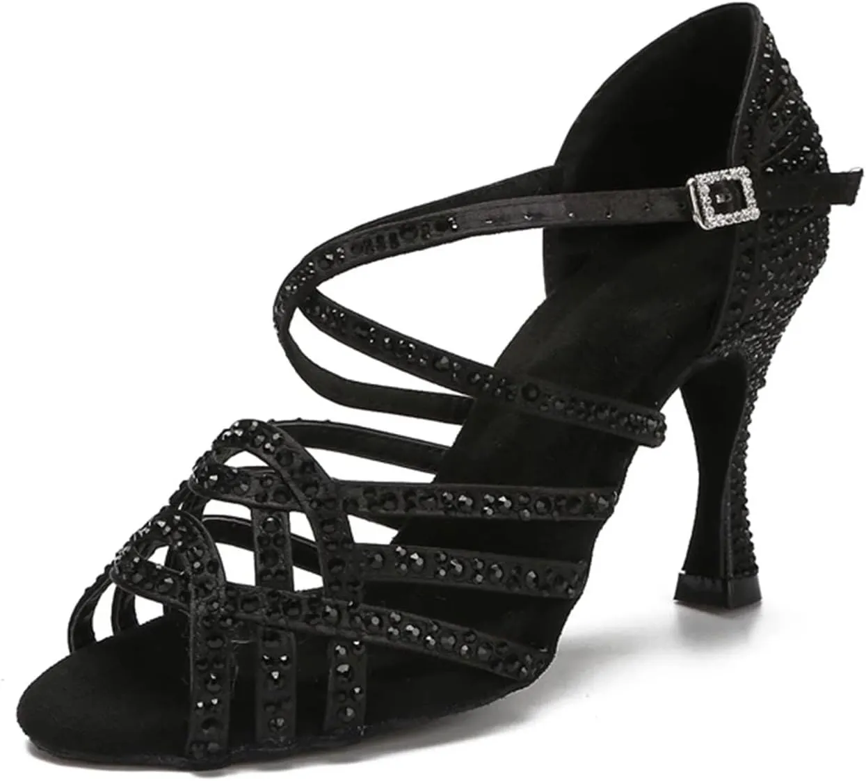 Women's Latin Dance Training Shoes - Tango Ballroom Rhinestone Purple/Black Wedding Sandals, 5CM/2Inch Heel Height