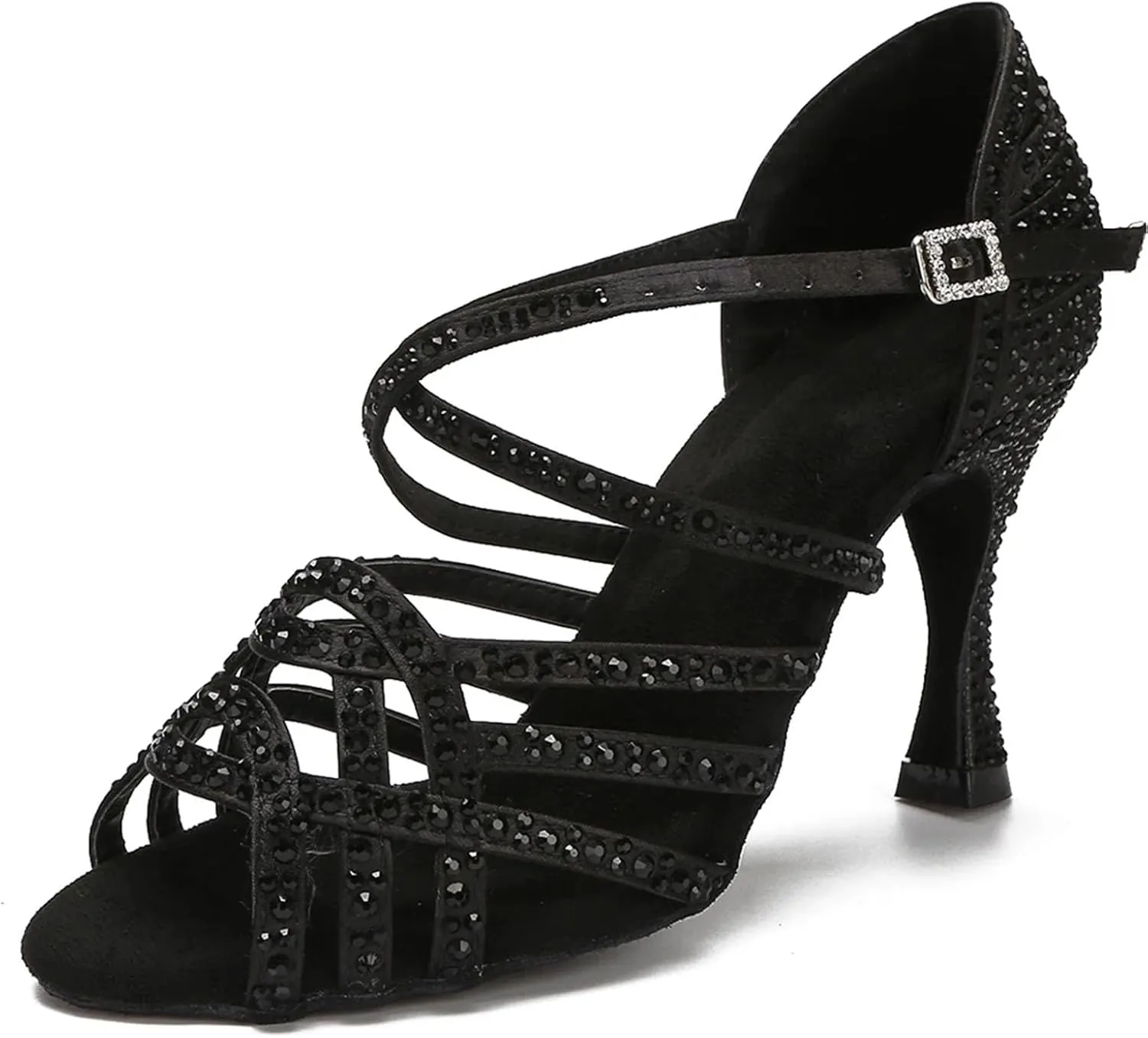 Women's Latin Dance Training Shoes - Tango Ballroom Rhinestone Purple/Black Wedding Sandals, 5CM/2Inch Heel Height