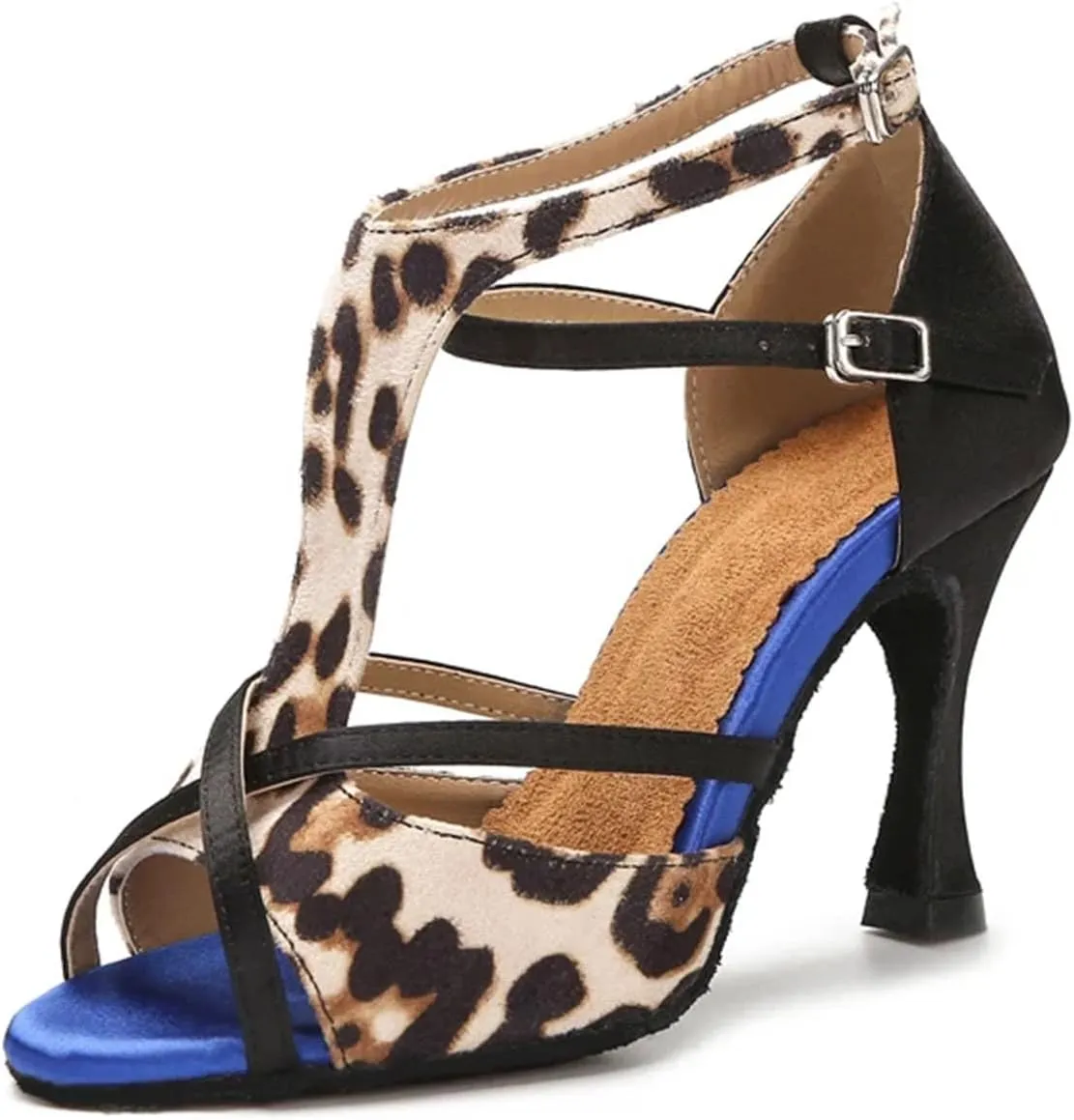 Women's Leopard Satin Latin Shoes - Tango Salsa Rumba Samba Professional Ballroom Sandals, 5CM/2Inch Heel Height
