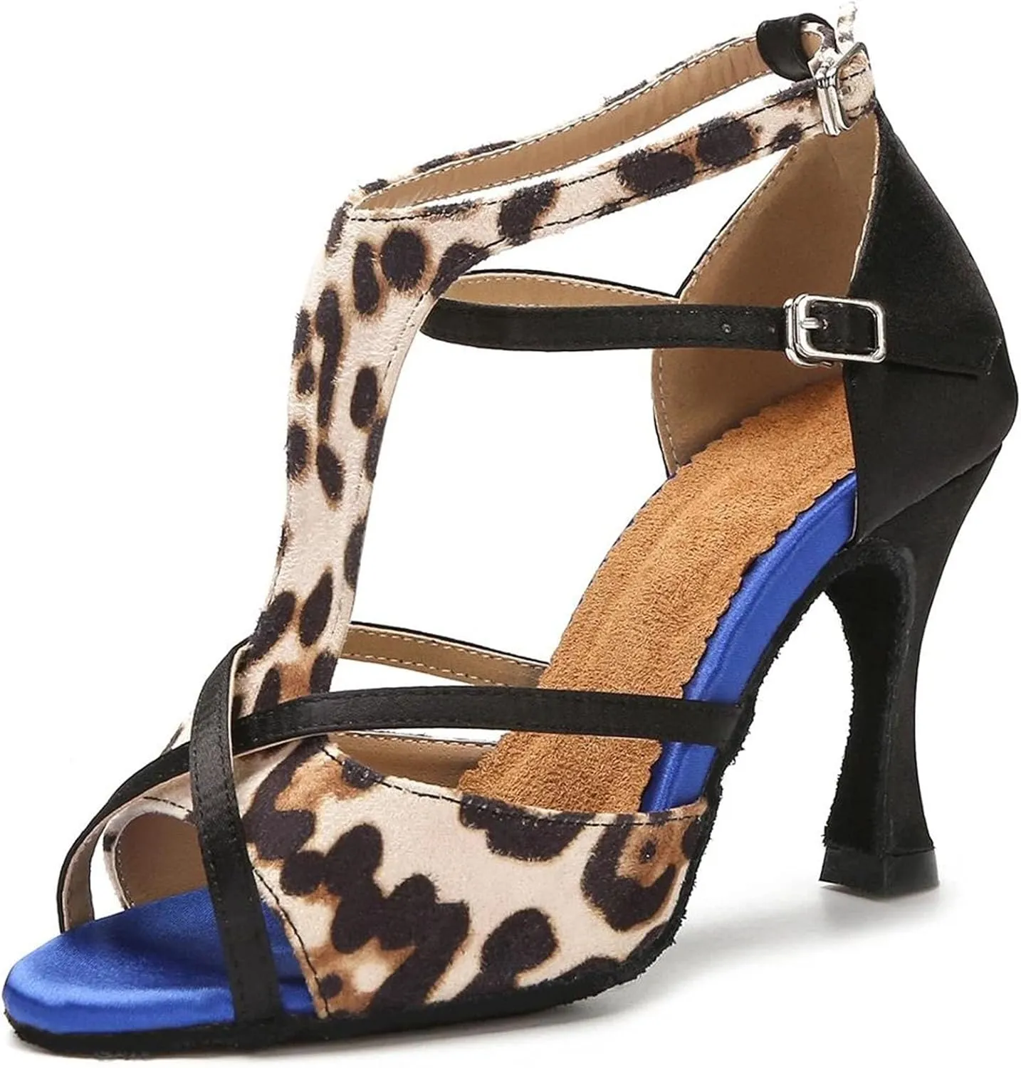 Women's Leopard Satin Latin Shoes - Tango Salsa Rumba Samba Professional Ballroom Sandals, 5CM/2Inch Heel Height