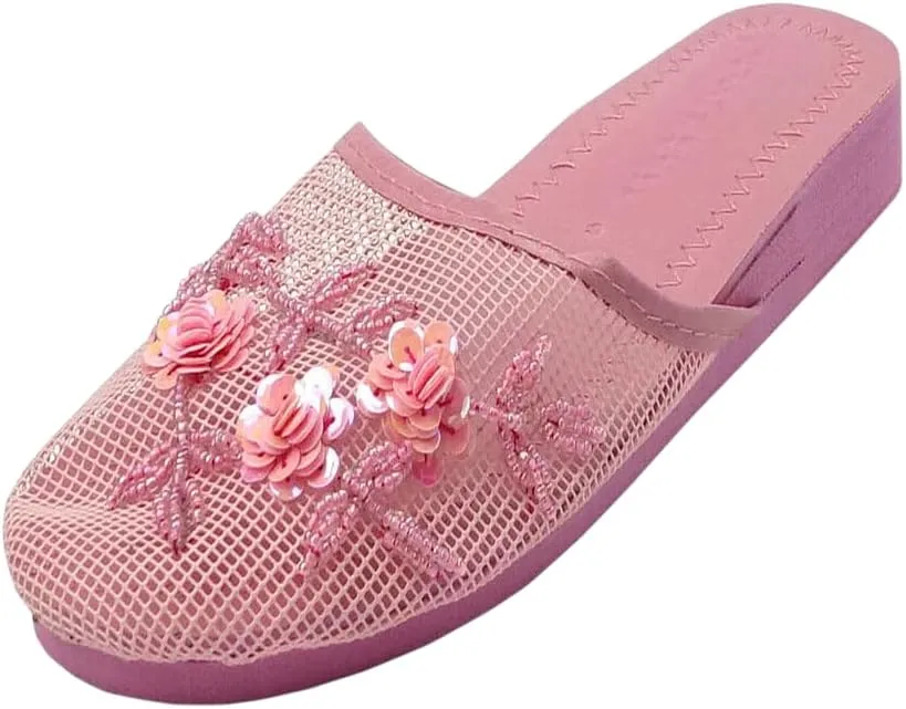 Women's Mesh Floral Beaded Sequined Slipper Multi-color