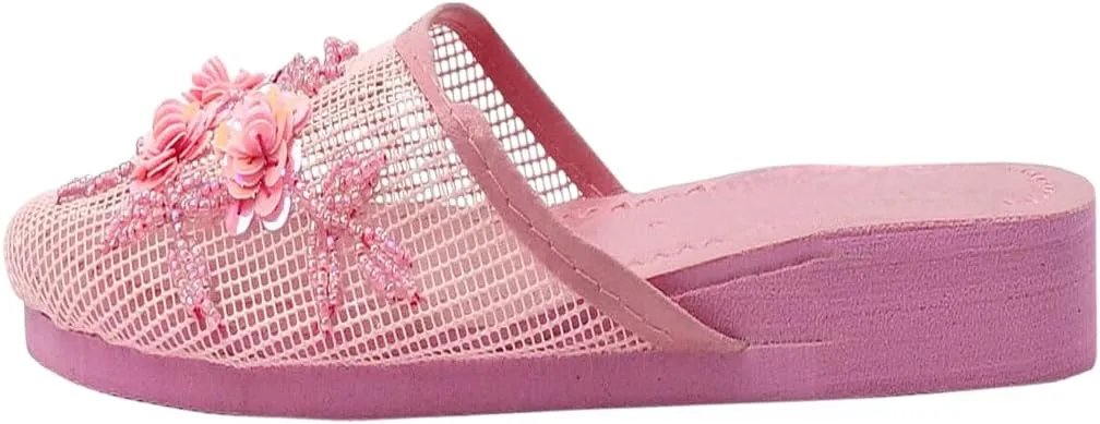 Women's Mesh Floral Beaded Sequined Slipper Multi-color