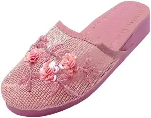 Women's Mesh Floral Beaded Sequined Slipper Multi-color