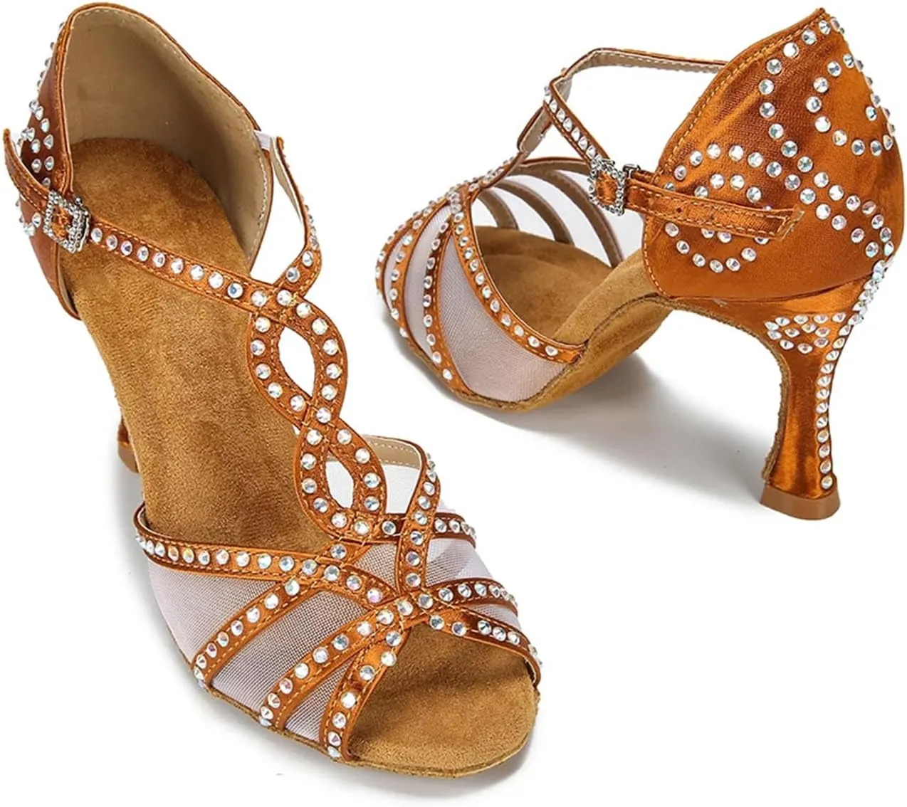 Women's Mesh Satin Dance Shoes - Comfortable Ballroom Salsa Party Sandals, 5CM/2Inch Heel Height