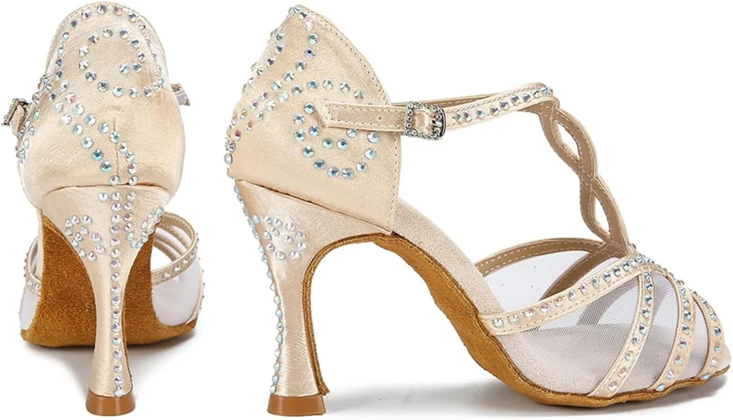 Women's Mesh Satin Dance Shoes - Comfortable Ballroom Salsa Party Sandals, 5CM/2Inch Heel Height