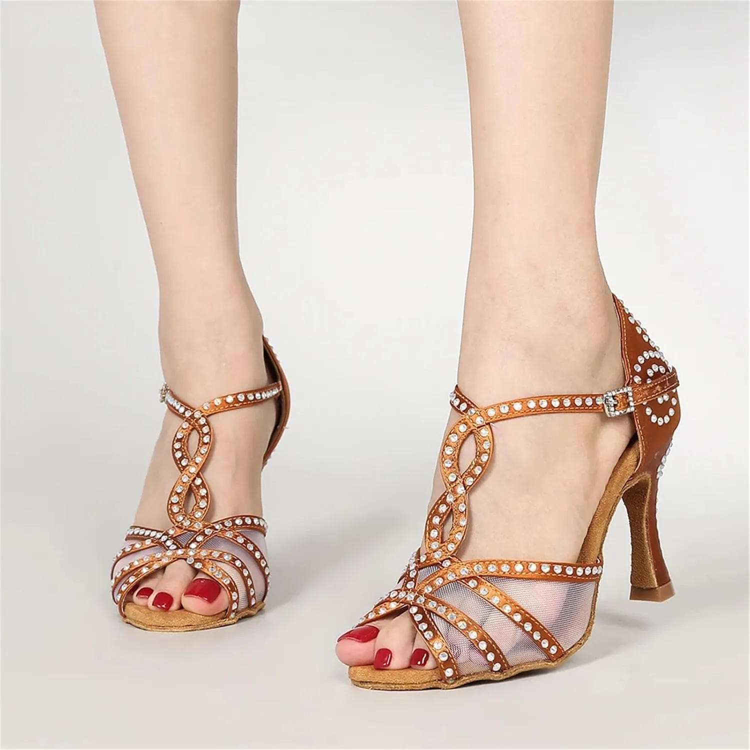 Women's Mesh Satin Dance Shoes - Comfortable Ballroom Salsa Party Sandals, 5CM/2Inch Heel Height