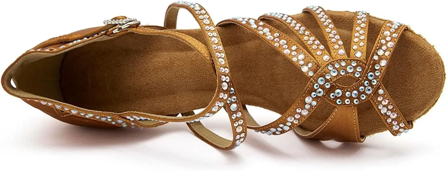 Women's Open-Toe Latin Sandals - Soft Sole Ballroom Salsa Tango Heels, 5CM/2Inch Heel Height