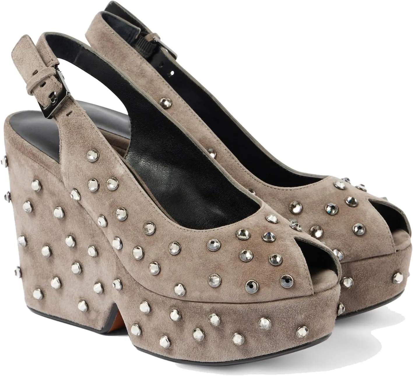 Women's Platform Leather/Rhinestone/Embroidered Slingback Heels Peep Round Toe Wedge Heel Pumps Backstrap Buckle High Heel Dress Shoes Sandals Ladies
