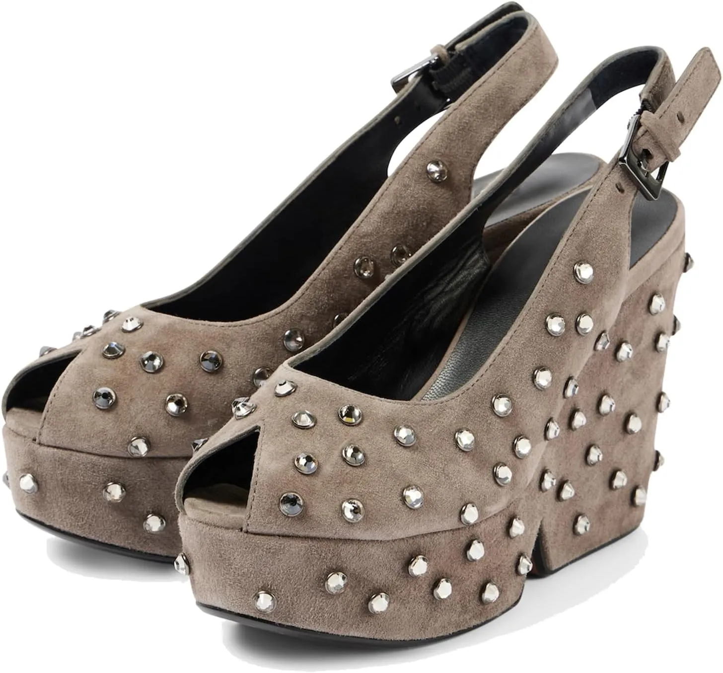Women's Platform Leather/Rhinestone/Embroidered Slingback Heels Peep Round Toe Wedge Heel Pumps Backstrap Buckle High Heel Dress Shoes Sandals Ladies