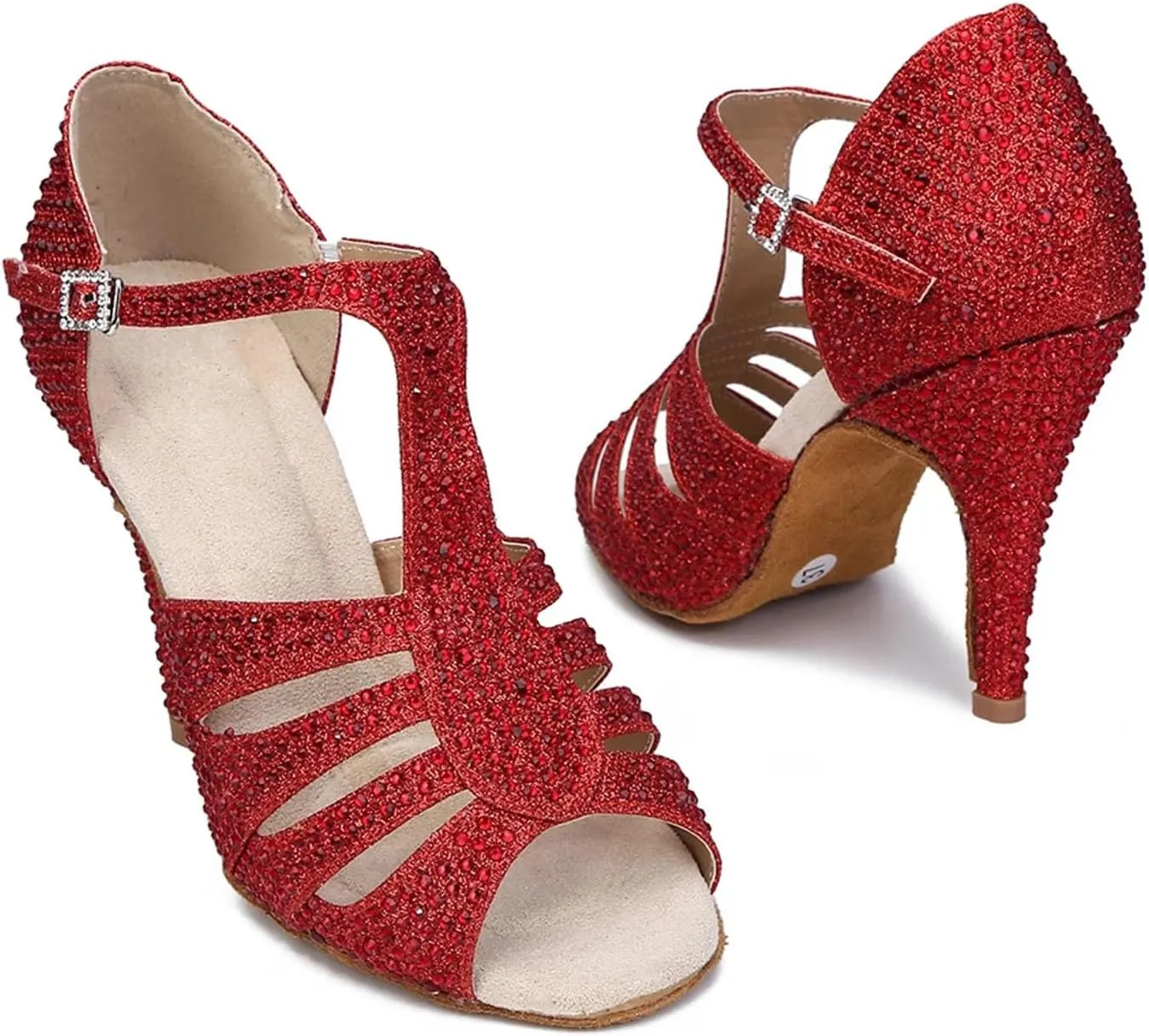 Women's Red Ballroom Dance Sandals - Salsa Tango Party Performance Shoes, 5CM/2Inch Heel Height