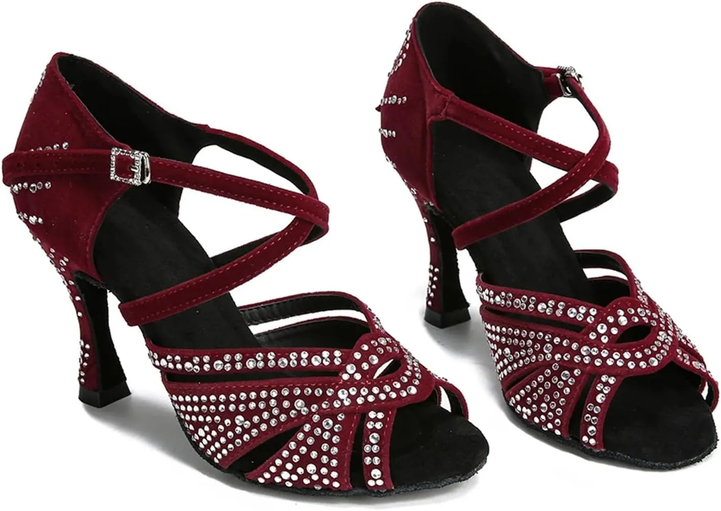 Women's Rhinestone Latin Dance Shoes - Tango Chacha Salsa Soft Sole Wedding Sandals, 5CM/2Inch Heel Height