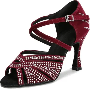 Women's Rhinestone Latin Dance Shoes - Tango Chacha Salsa Soft Sole Wedding Sandals, 5CM/2Inch Heel Height