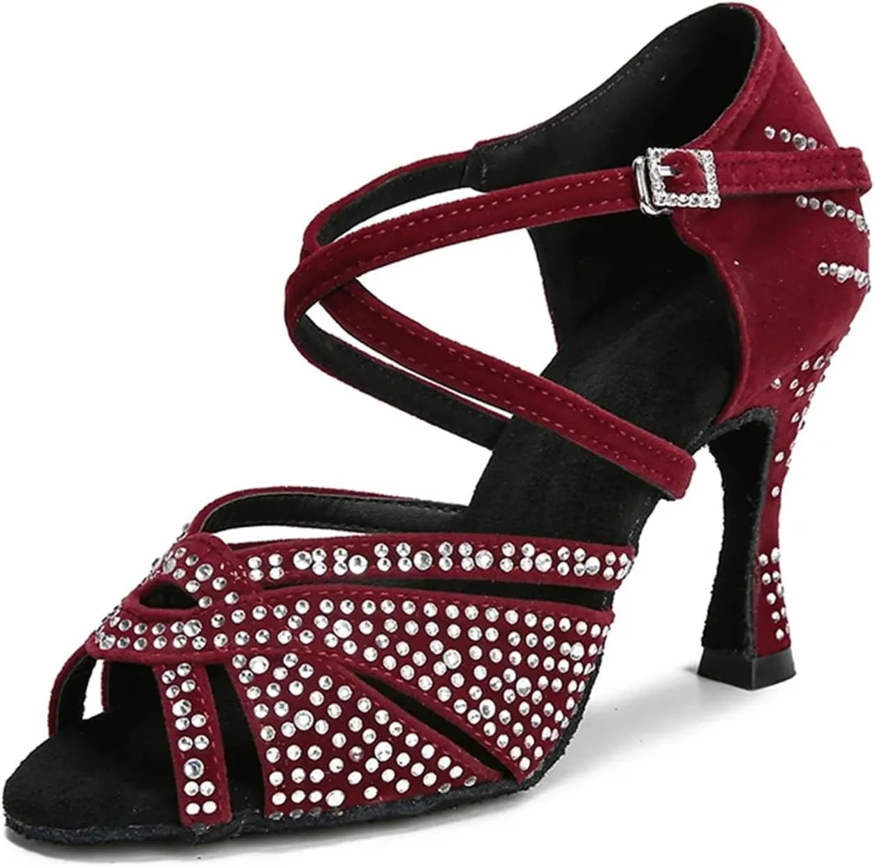 Women's Rhinestone Latin Dance Shoes - Tango Chacha Salsa Soft Sole Wedding Sandals, 5CM/2Inch Heel Height