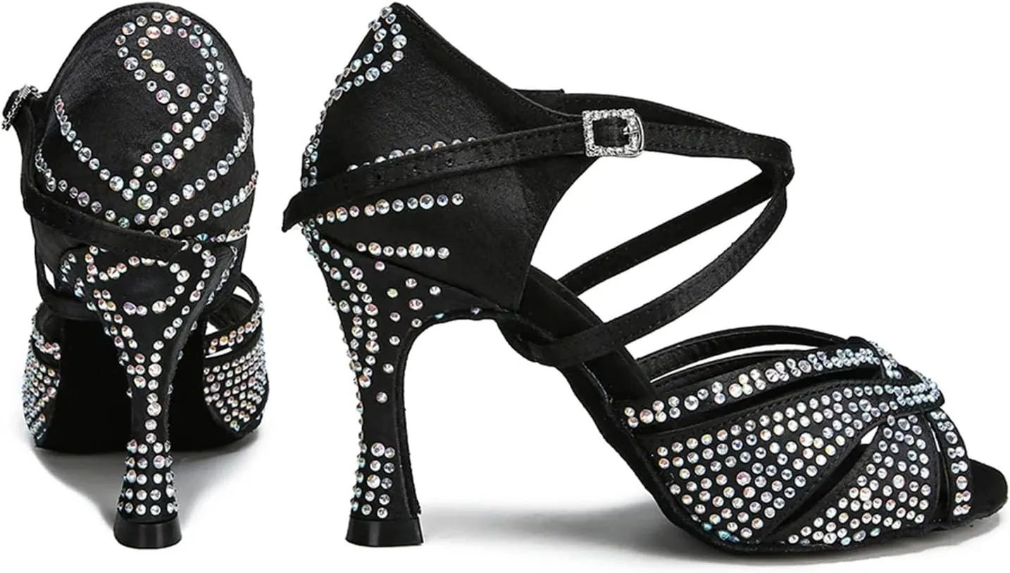 Women's Rhinestone Latin Dance Shoes - Tango Chacha Salsa Soft Sole Wedding Sandals, 5CM/2Inch Heel Height
