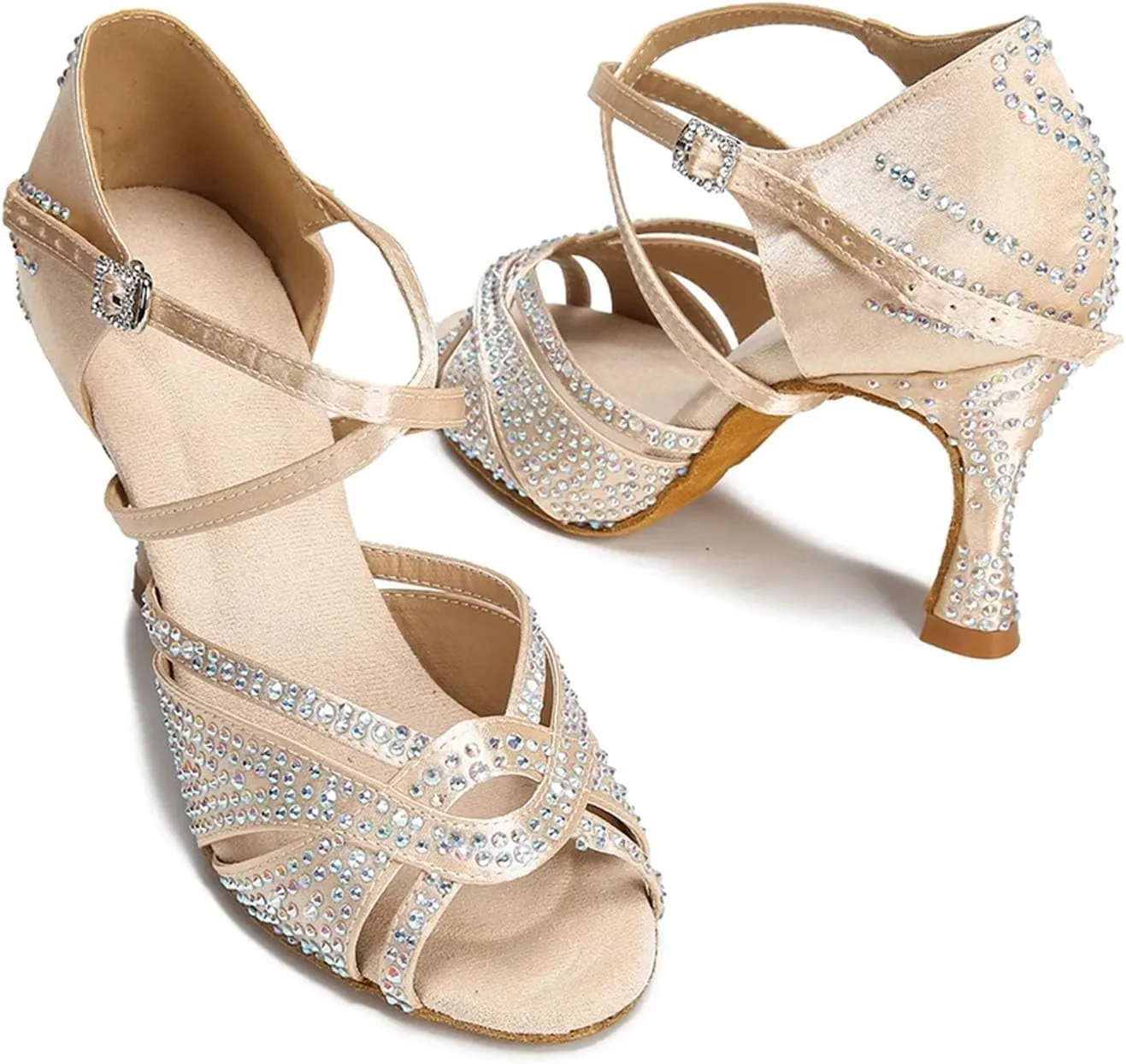 Women's Rhinestone Latin Dance Shoes - Tango Chacha Salsa Soft Sole Wedding Sandals, 5CM/2Inch Heel Height