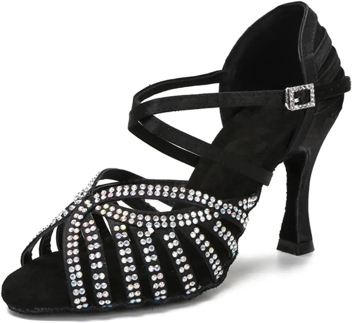 Women's Rhinestone Latin Dance Shoes - Tango Rumba Samba Wedding Party Sandals, 5CM/2Inch Heel Height