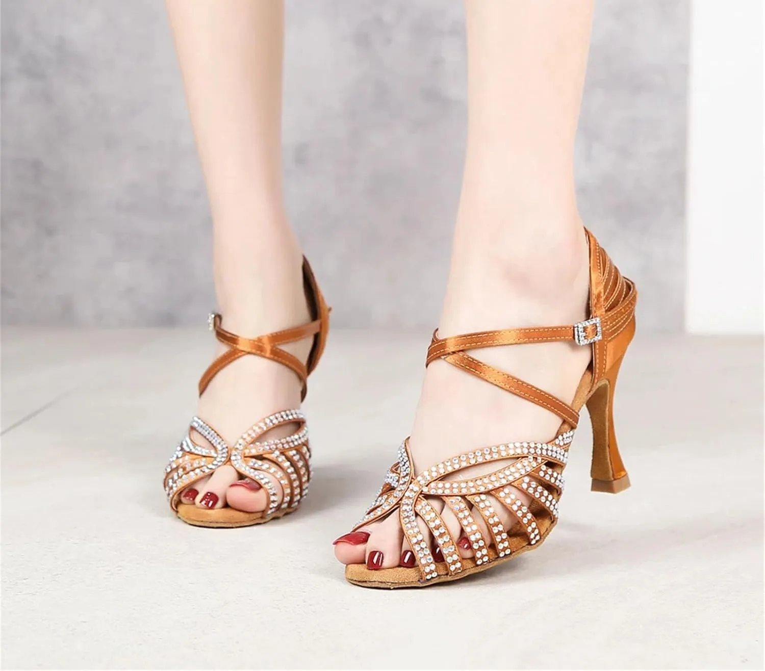 Women's Rhinestone Latin Dance Shoes - Tango Rumba Samba Wedding Party Sandals, 5CM/2Inch Heel Height