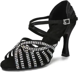 Women's Rhinestone Latin Dance Shoes - Tango Rumba Samba Wedding Party Sandals, 5CM/2Inch Heel Height
