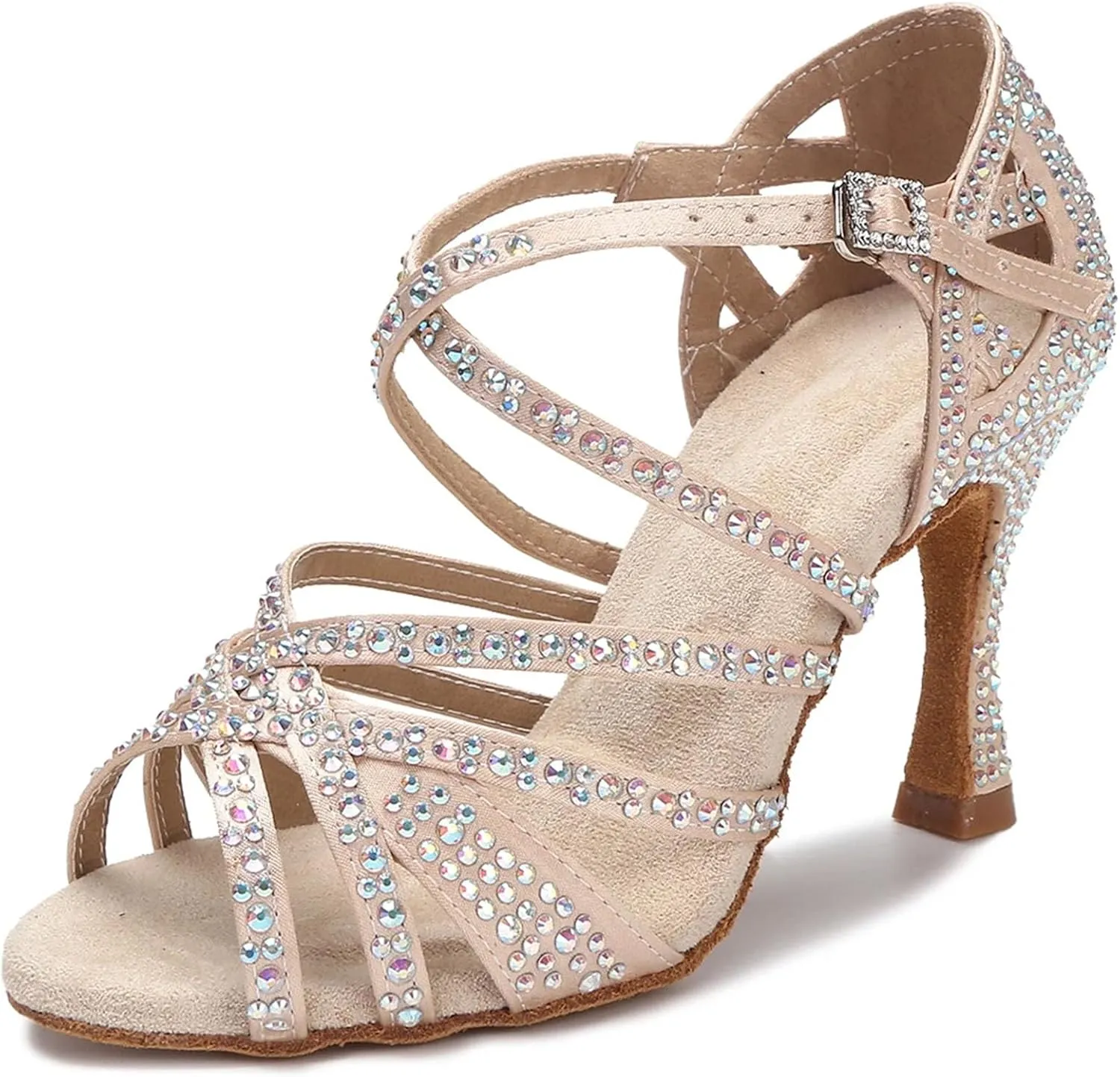 Women's Rhinestone Latin Dance Shoes - Tango Salsa Ballroom Soft Sole Wedding Sandals, 5CM/2Inch Heel Height