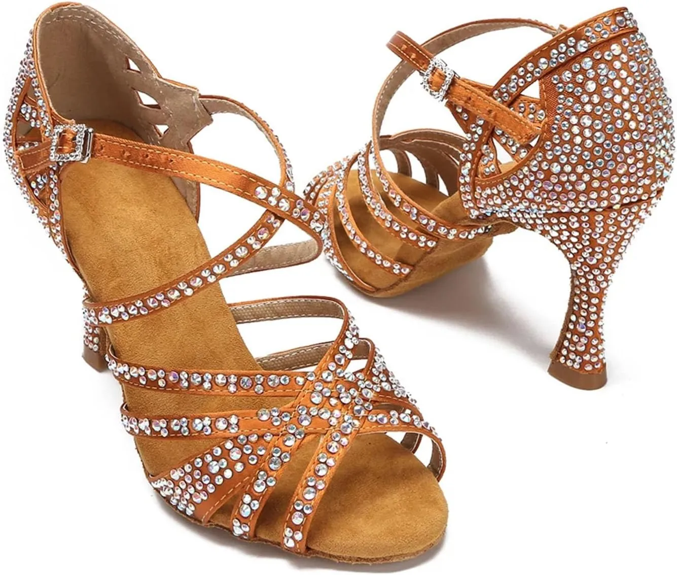Women's Rhinestone Latin Dance Shoes - Tango Salsa Ballroom Soft Sole Wedding Sandals, 5CM/2Inch Heel Height