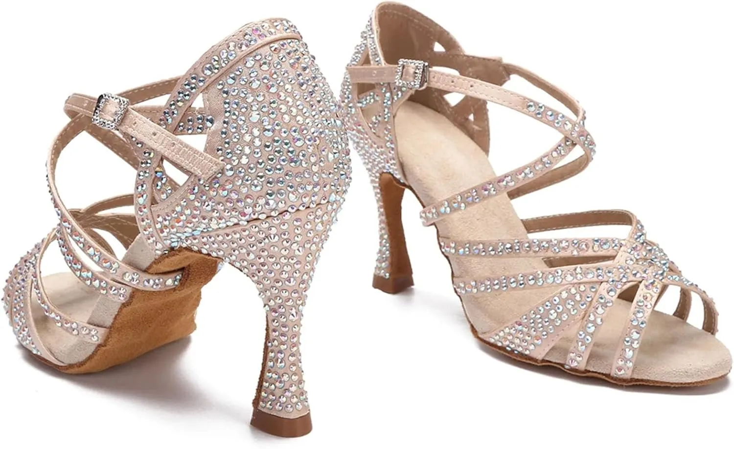 Women's Rhinestone Latin Dance Shoes - Tango Salsa Ballroom Soft Sole Wedding Sandals, 5CM/2Inch Heel Height
