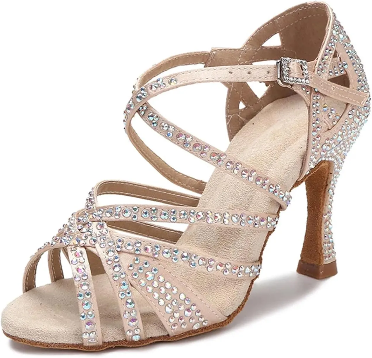 Women's Rhinestone Latin Dance Shoes - Tango Salsa Ballroom Soft Sole Wedding Sandals, 5CM/2Inch Heel Height