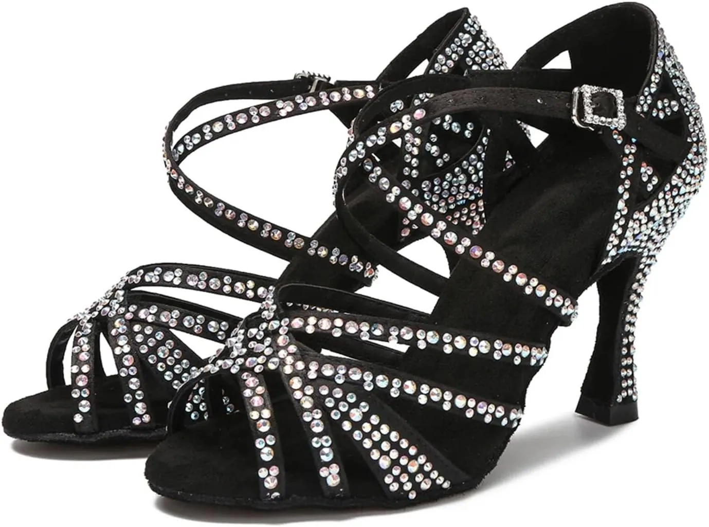 Women's Rhinestone Latin Dance Shoes - Tango Salsa Ballroom Soft Sole Wedding Sandals, 5CM/2Inch Heel Height