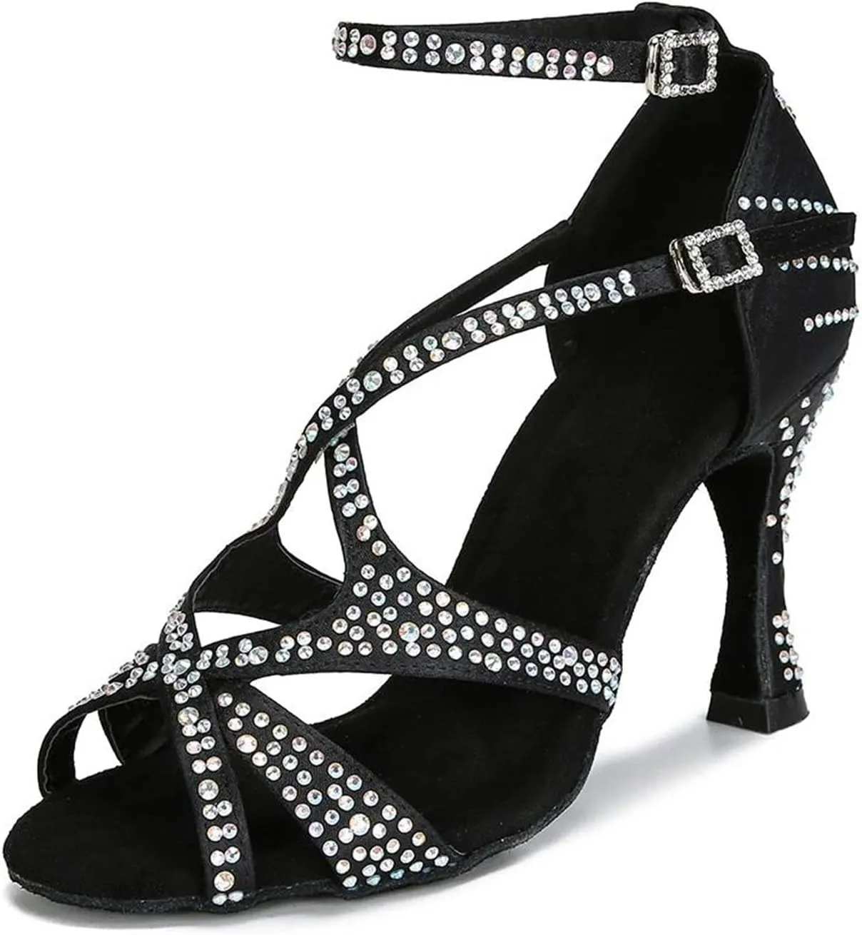 Women's Salsa Ballroom Dance Heels - Tango Chacha Latin Party Satin Sandals, 5CM/2Inch Heel Height