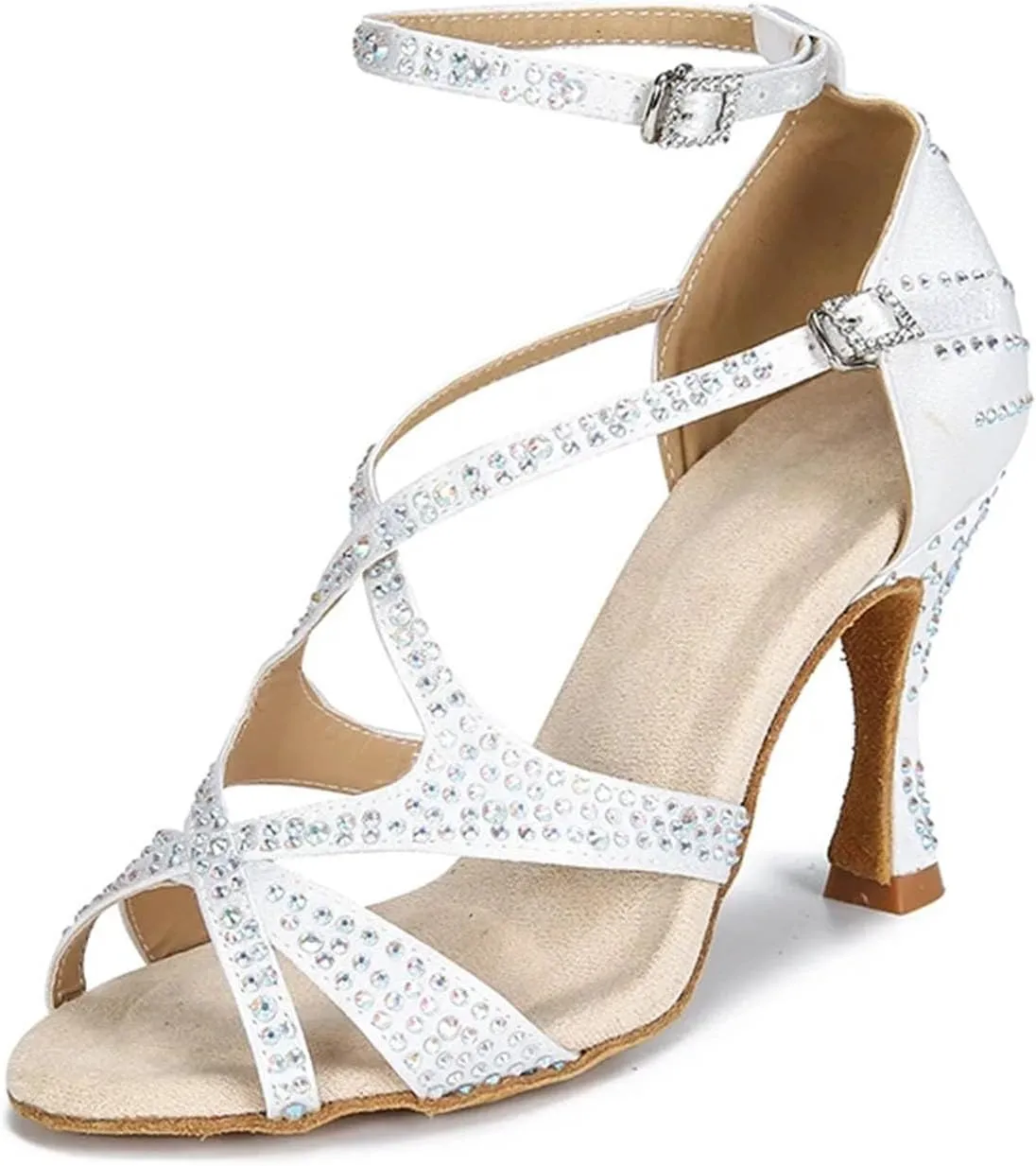 Women's Salsa Ballroom Dance Heels - Tango Chacha Latin Party Satin Sandals, 5CM/2Inch Heel Height