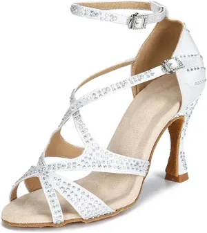 Women's Salsa Ballroom Dance Heels - Tango Chacha Latin Party Satin Sandals, 5CM/2Inch Heel Height