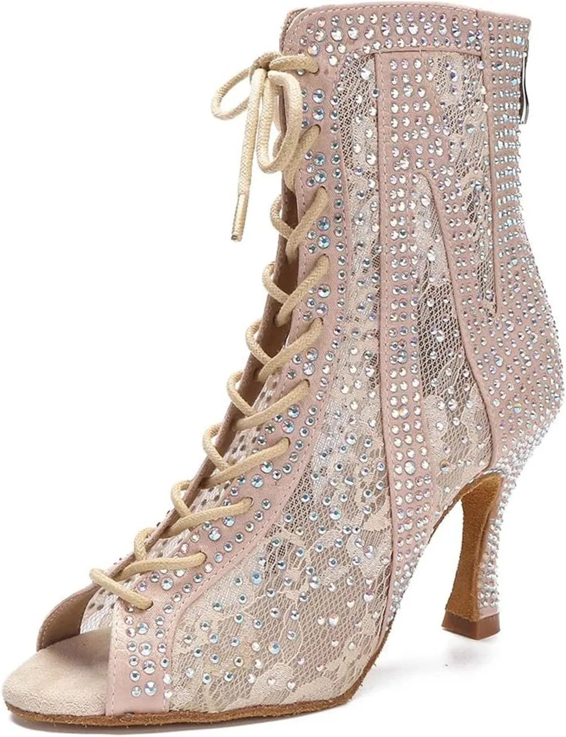 Women's Salsa Tango Latin Dance Boots - Ballroom Mesh High Heels, 5CM/2Inch Heel Height