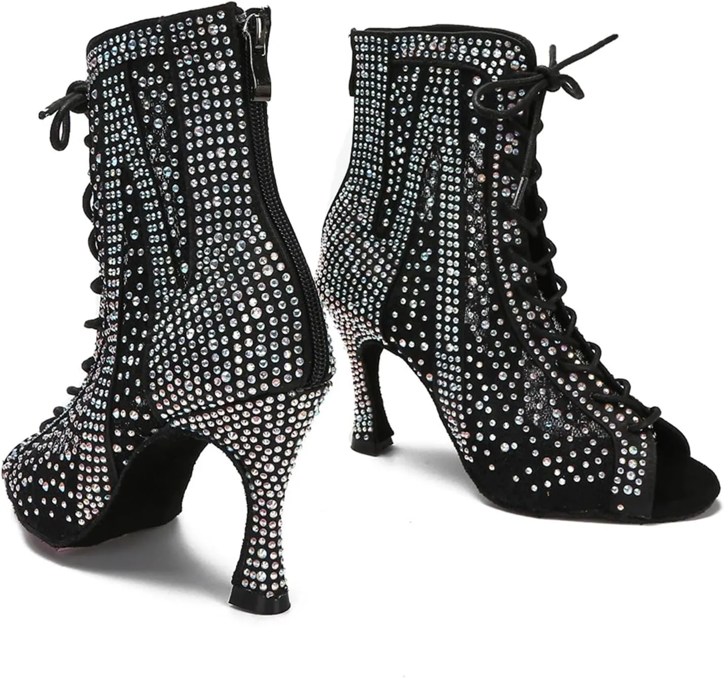 Women's Salsa Tango Latin Dance Boots - Ballroom Mesh High Heels, 5CM/2Inch Heel Height